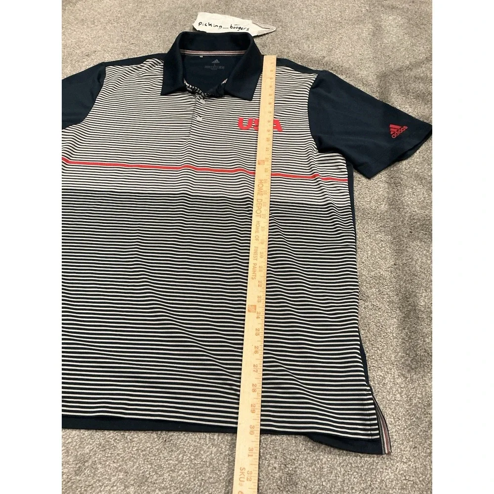 Adidas Golf Polo Shirt Mens LARGE Navy Blue Gray Red USA Logo Striped